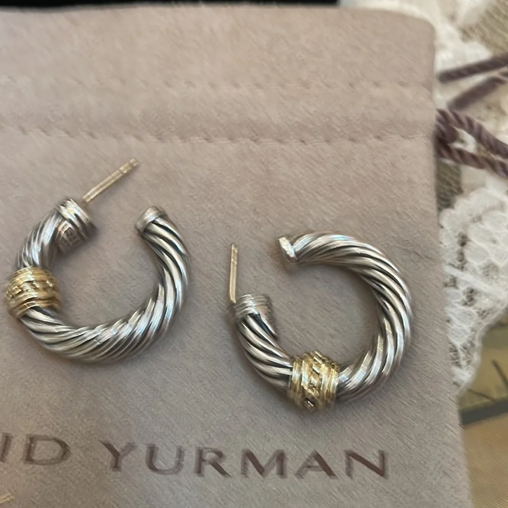 David Yurman 14K Sterling Cable Hoops - Picture 1 of 12